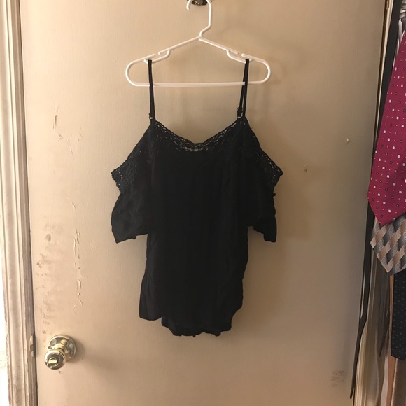 Black Lace Off the Shoulder Top - Picture 1 of 4